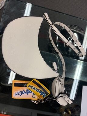 kate spade off-White Leather Crescent Crossbody with Yellow Card Wallet Charm